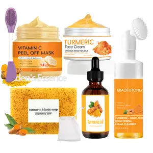 Turmeric 6-Piece Skincare Set with Massage Cleansing Brush – Includes Turmeric Clay Mask, Turmeric Mousse Cleanser, Turmeric Soap, Turmeric Face Cream, and Turmeric Oil. A complete cleansing and skincare kit Clear Skin Set
